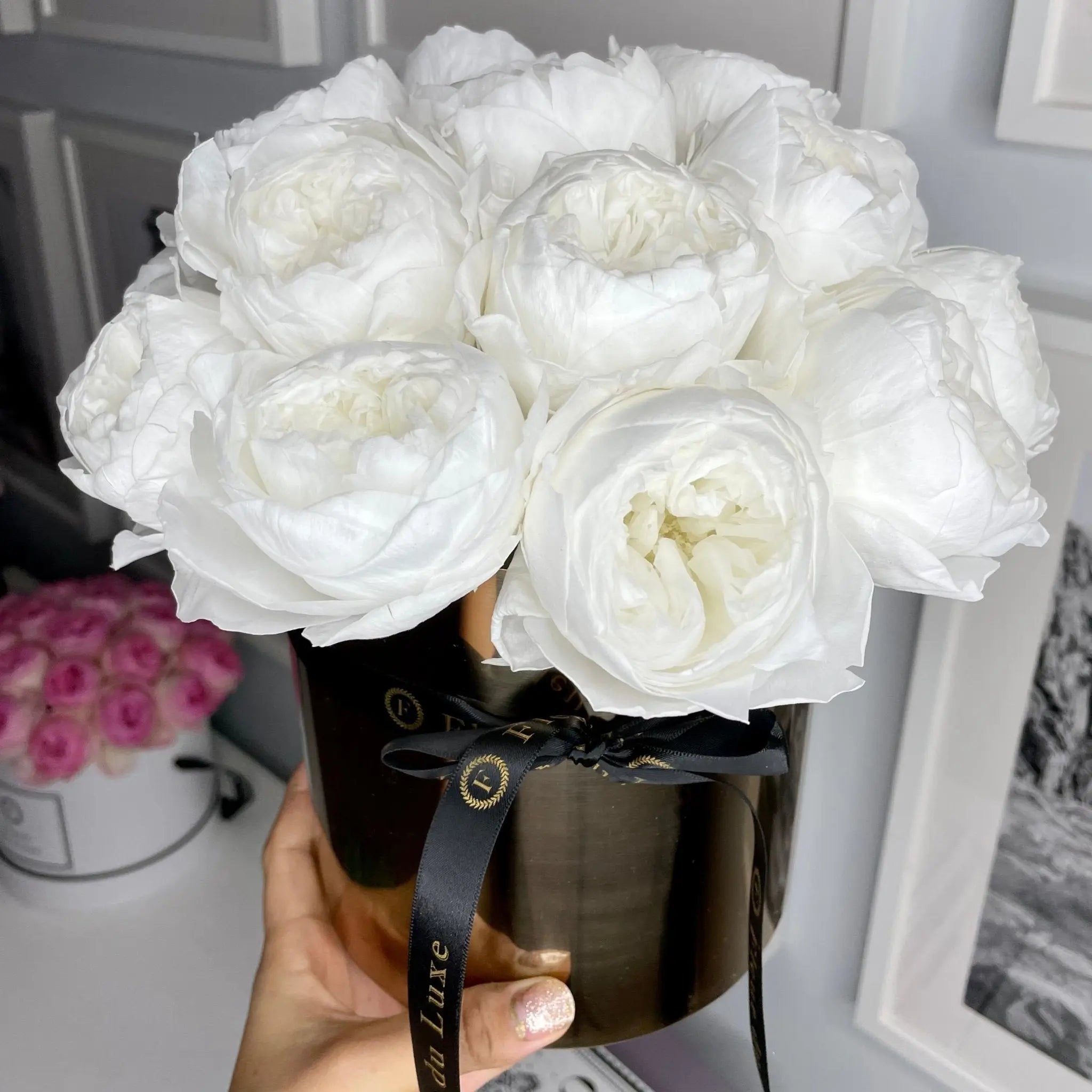 STAINLESS STEEL POT: White Peonies that last 3 years! - Fleur Du Luxe