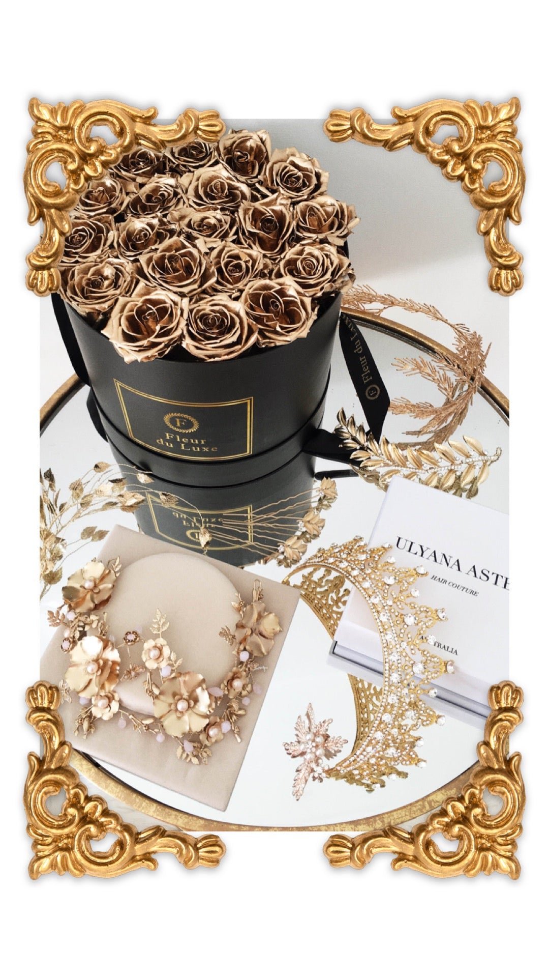 GOLD ROSES - Premium Round Box - Flowers