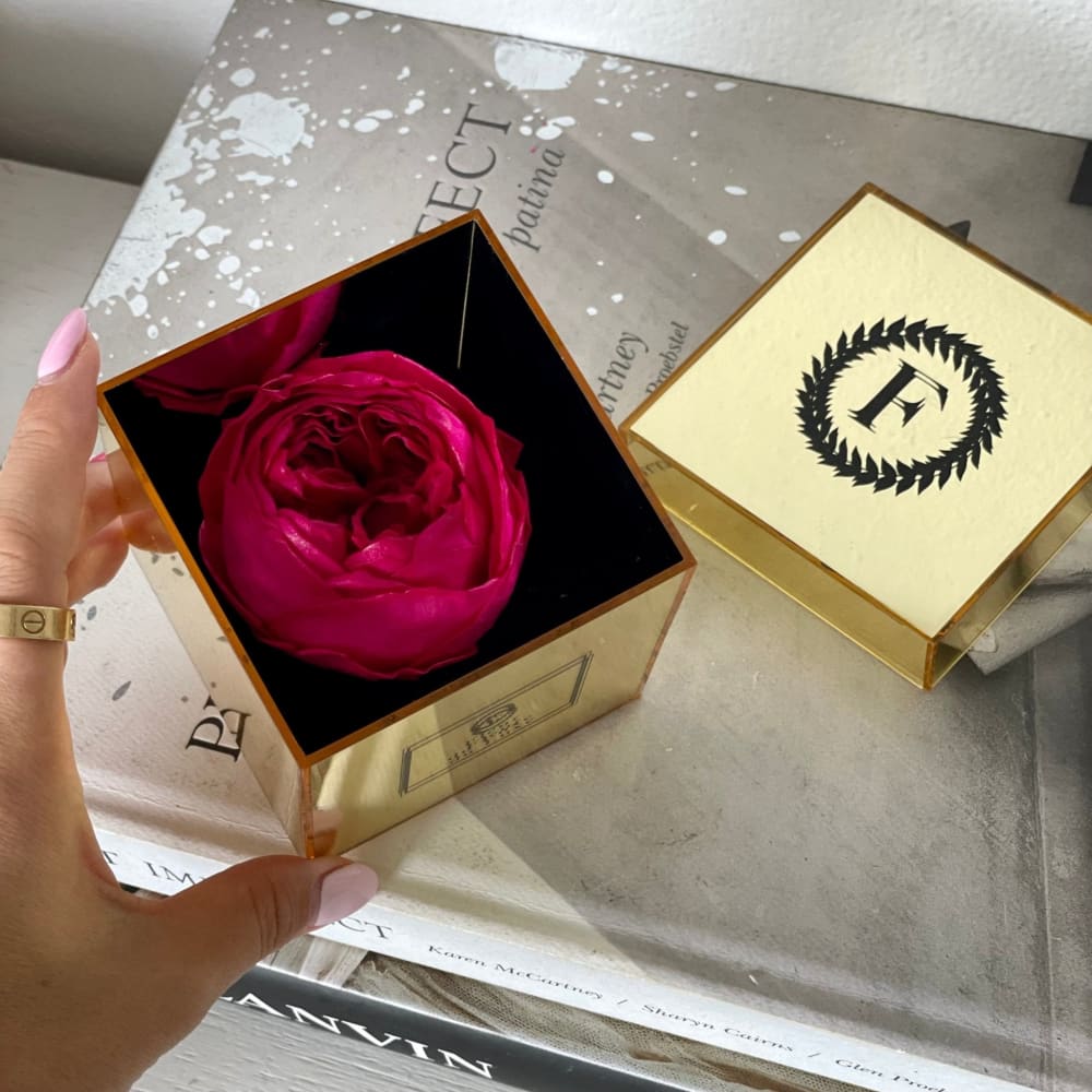 ACRYLIC BOX: Raspberry Pink Peony - Gold - Flowers