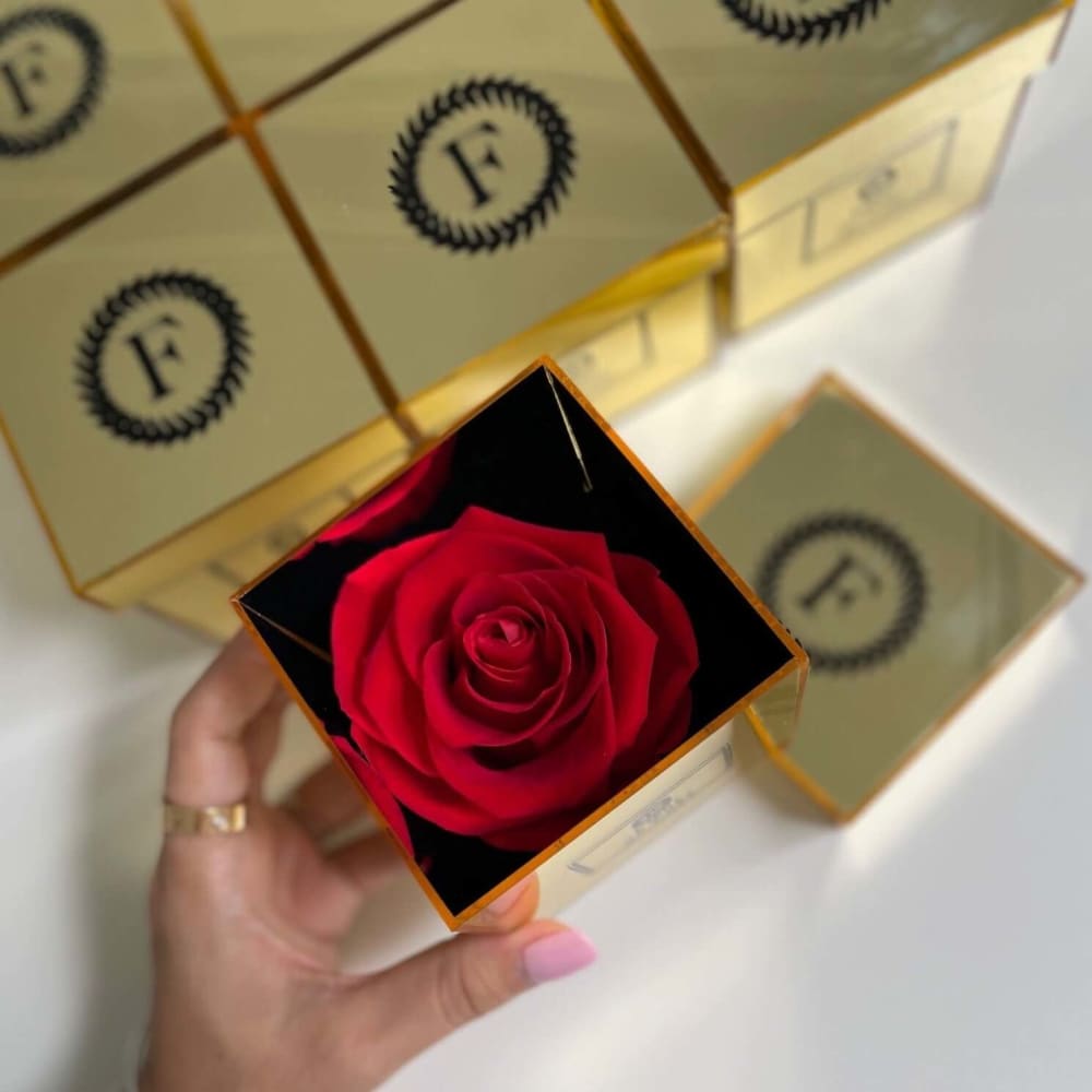 ACRYLIC GOLD BOX: Red Everlasting Rose - Flowers