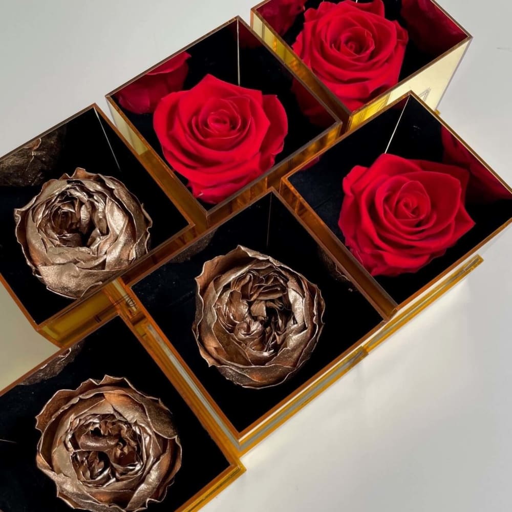 ACRYLIC GOLD BOX: Red Everlasting Rose - Flowers