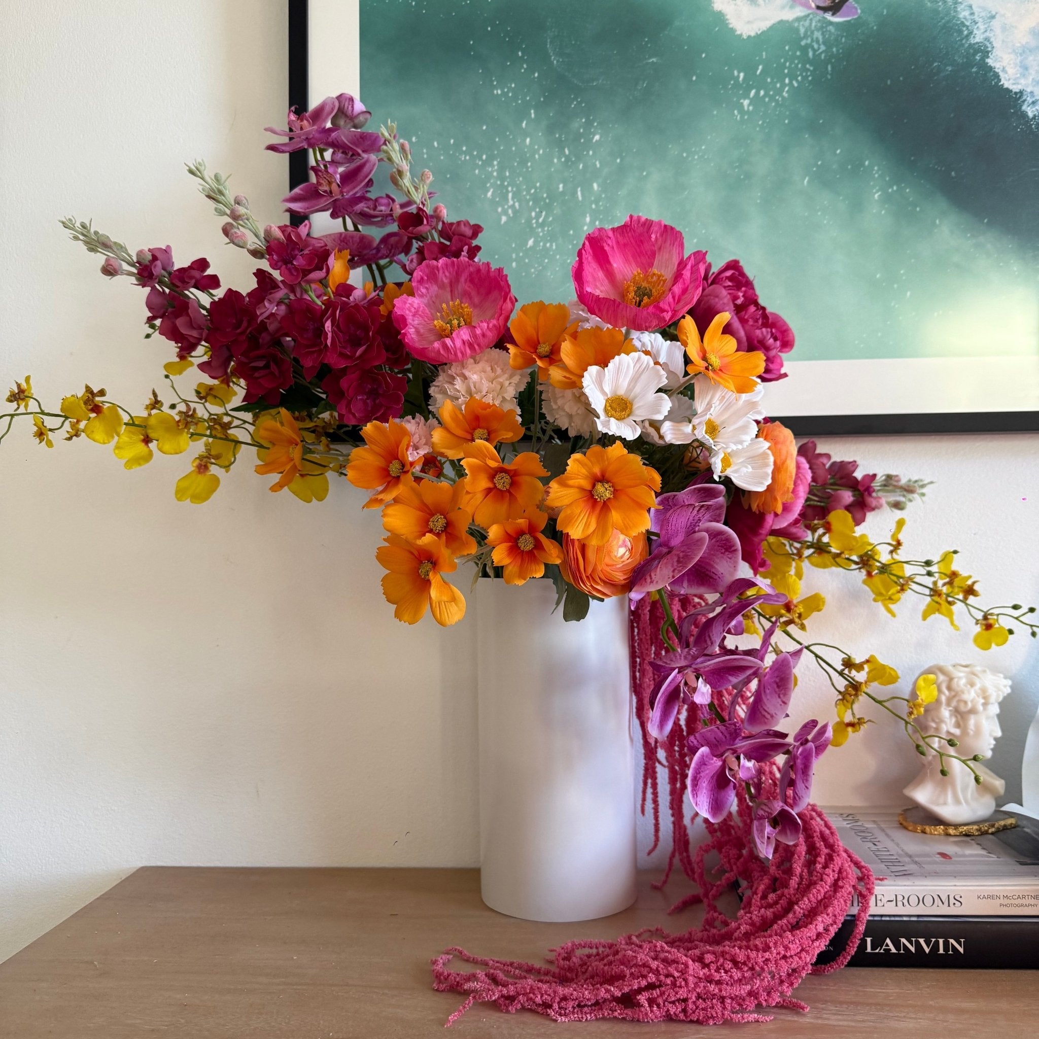 ARTIFICIAL BLOOMS: A Large Bright Bouquet in a Tall Vase - Fleur Du Luxe