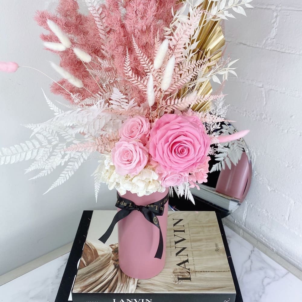 DRIED FLOWERS: Cement Pot + Pink Sorbet - Flowers