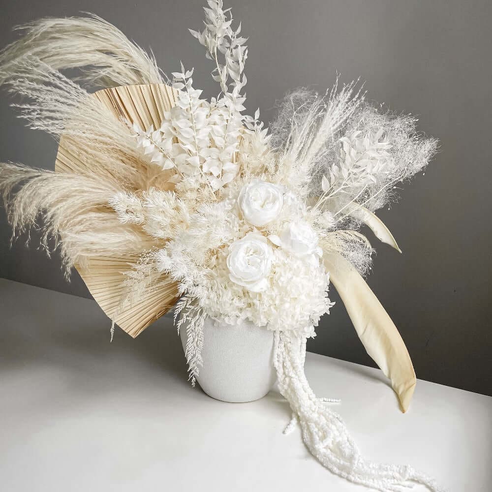 DRIED FLOWERS: Ceramic Pot White + Neutral - Flowers