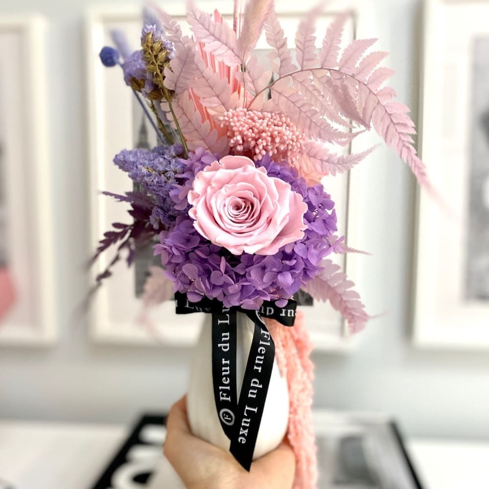 DRIED FLOWERS: Mini Mix & Vase - Purple & Pink