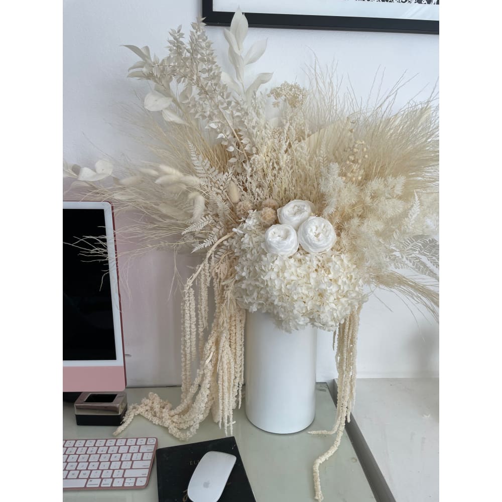 DRIED FLOWERS: Tall Pot White + Neutral - Flowers