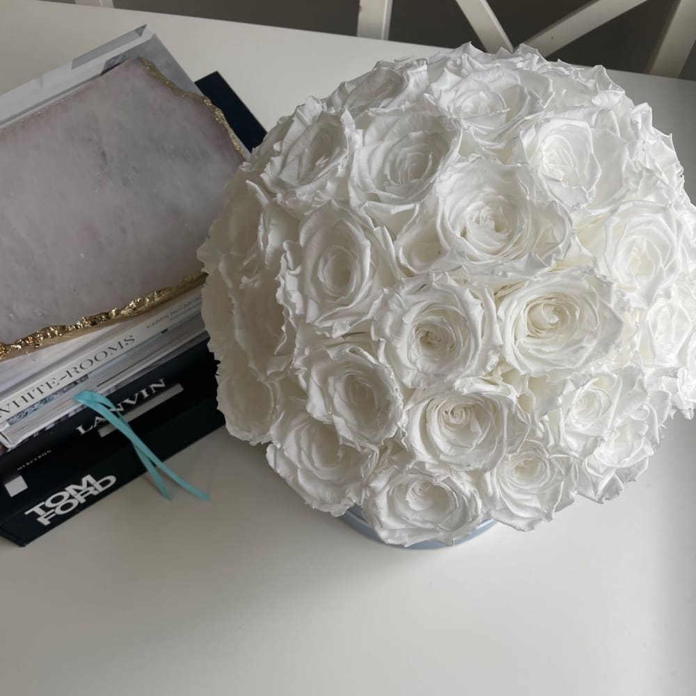 Everlasting Blue Roses in Dome - White / White - Flowers
