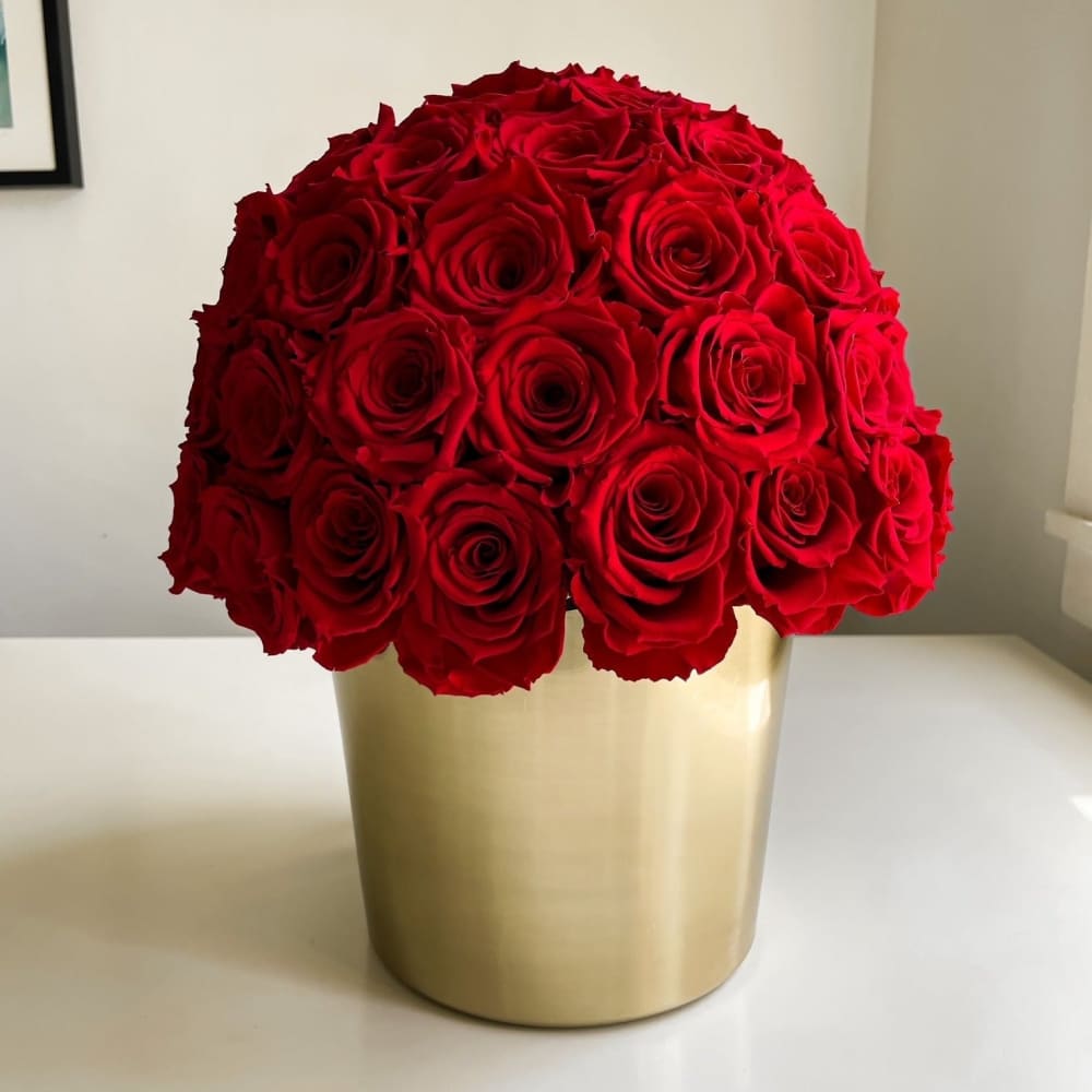 Everlasting Roses in a Dome |Gold Stainless Steel - Fleur Du Luxe