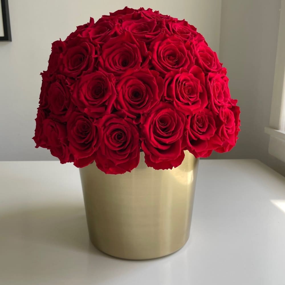 Everlasting Roses in a Dome |Gold Stainless Steel - Fleur Du Luxe
