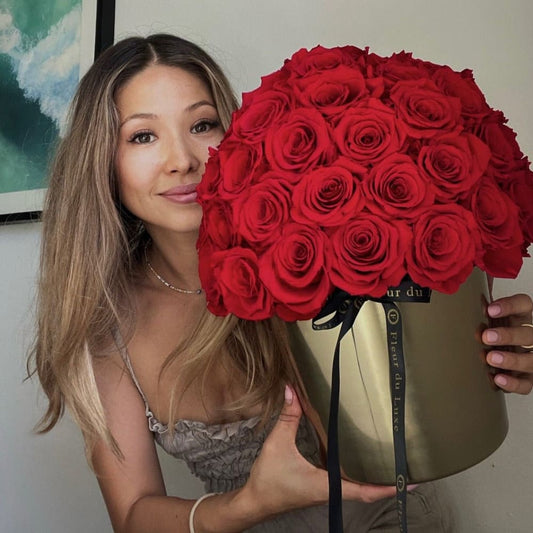 Everlasting Roses in a Dome |Gold Stainless Steel - Fleur Du Luxe