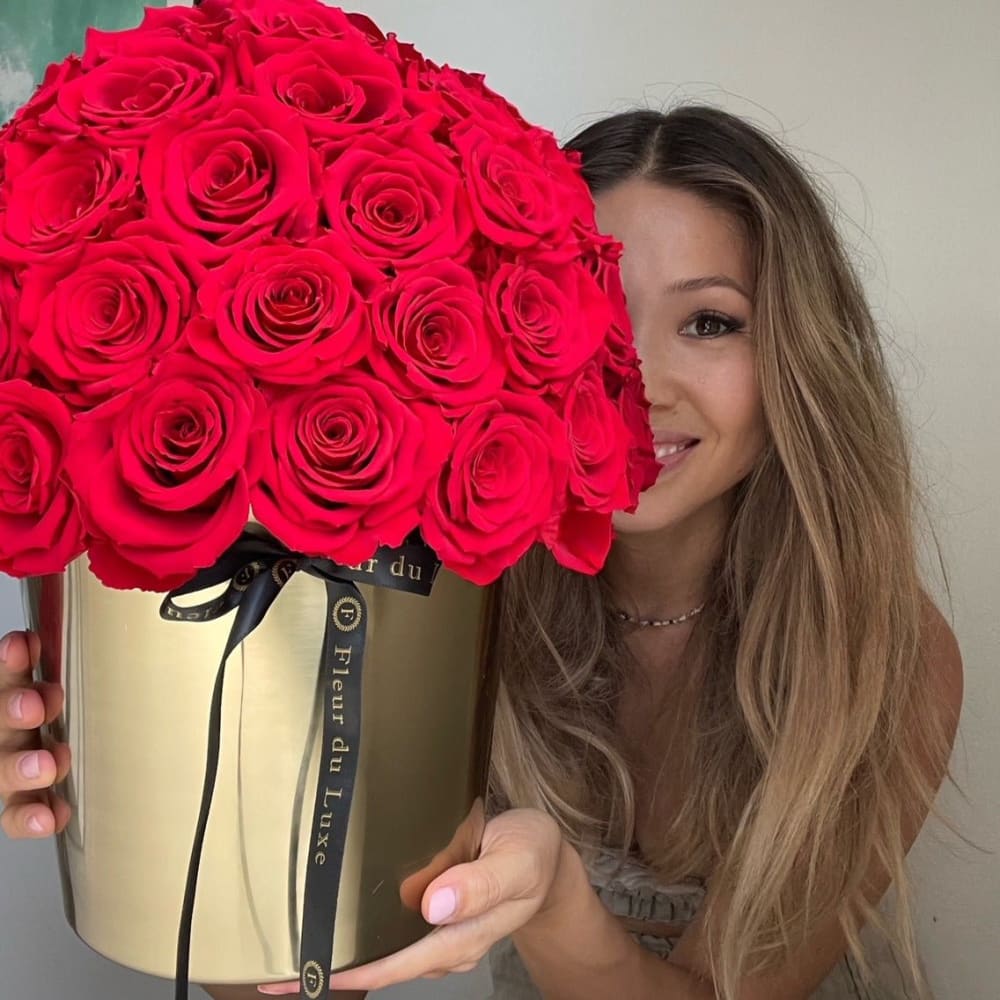 Everlasting Roses in a Dome |Gold Stainless Steel - Fleur Du Luxe