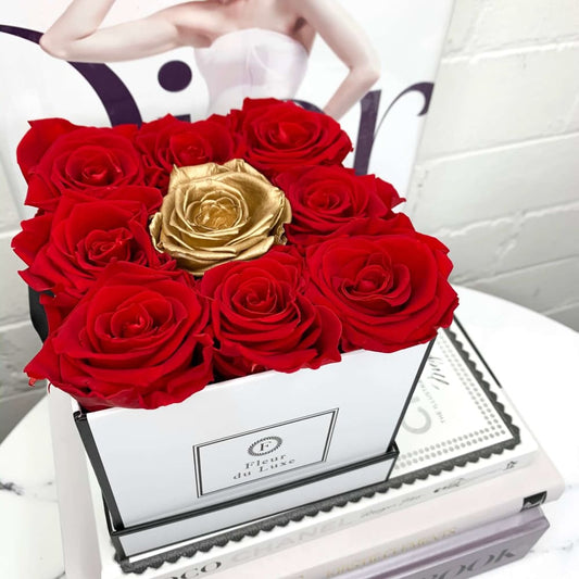 GOLD ROSES Square Box: Limited Edition - Cherry Red / White