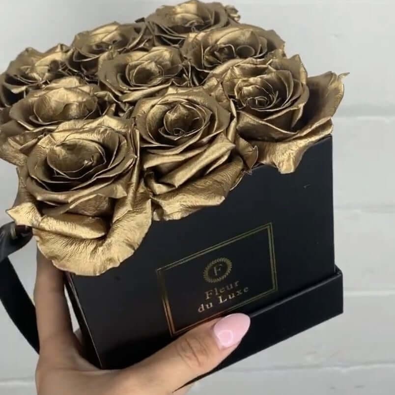 GOLD ROSES: Square Box Yellow Gold - Black - Flowers