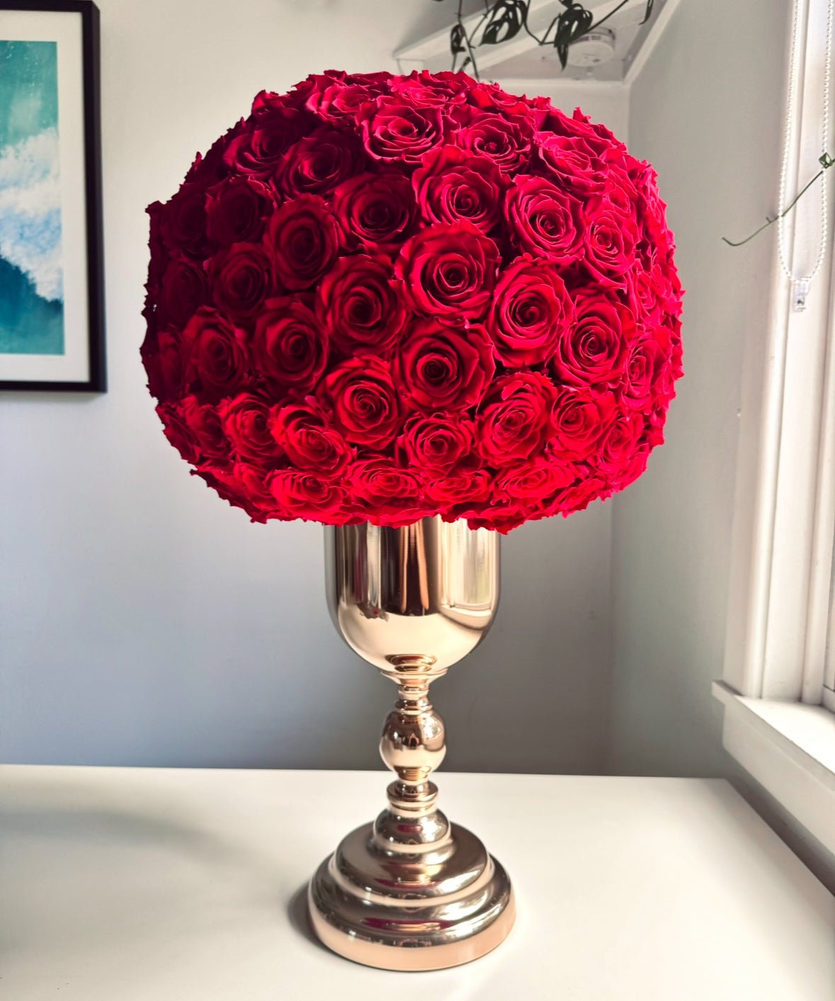 GRAND GESTURE: Gold Chalice Over 150 Everlasting Roses - Sydney delivery only - Fleur Du Luxe
