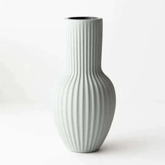 HOME: Satin Grey Tall Ribbed Pot - Fleur Du Luxe