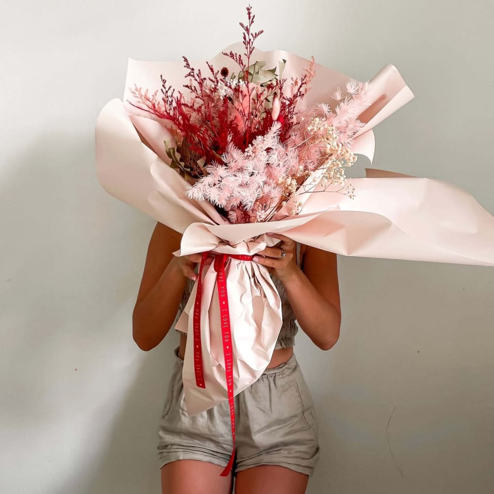 New Red + Pink Dried Flower Bouquet - Flowers