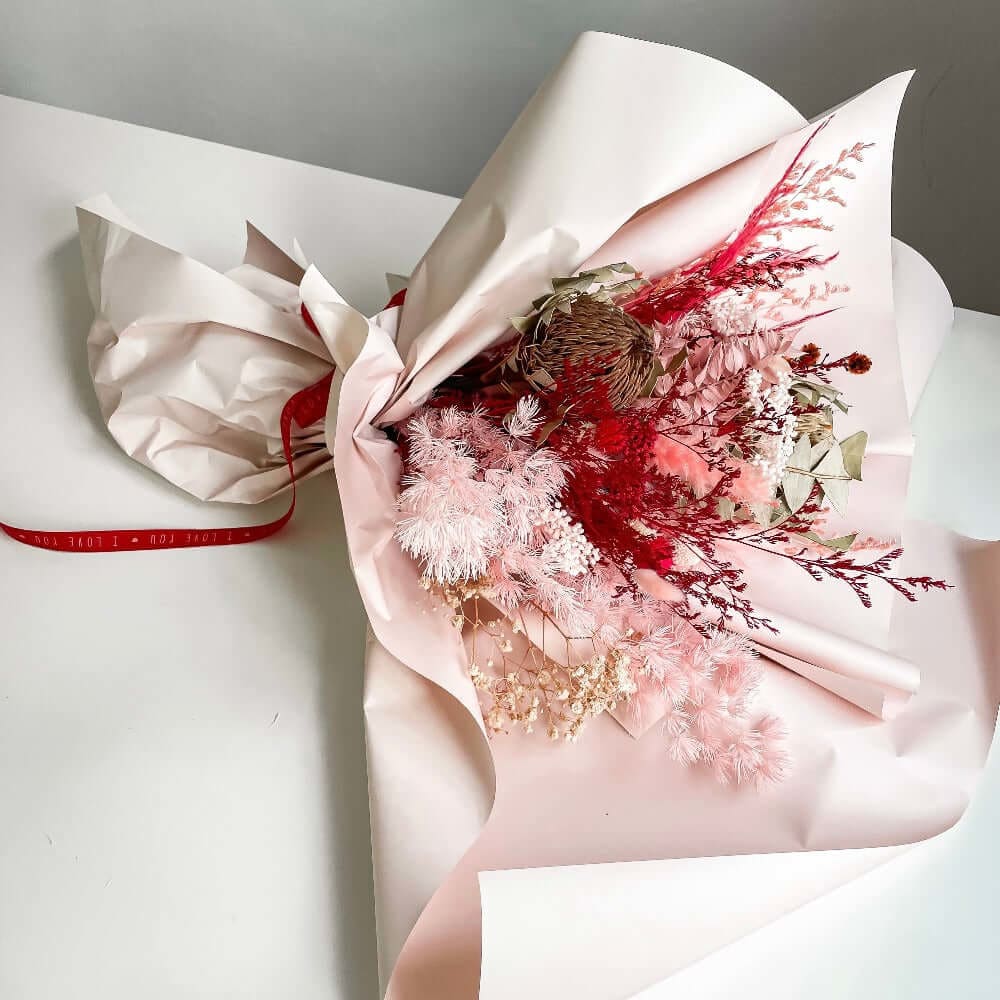 New Red + Pink Dried Flower Bouquet - Without Vase - Flowers