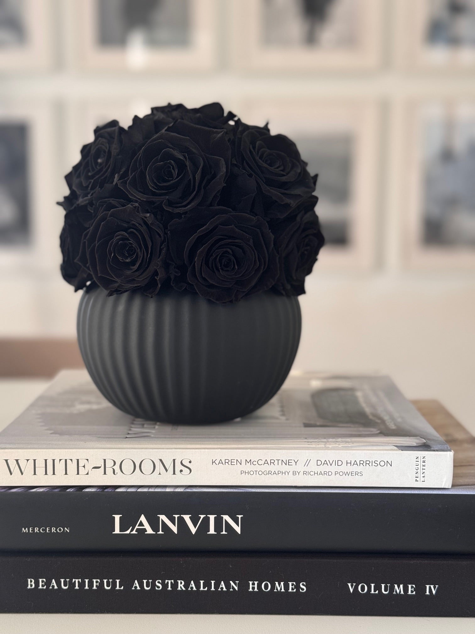 RIBBED POT: Black Everlasting Roses - Fleur Du Luxe