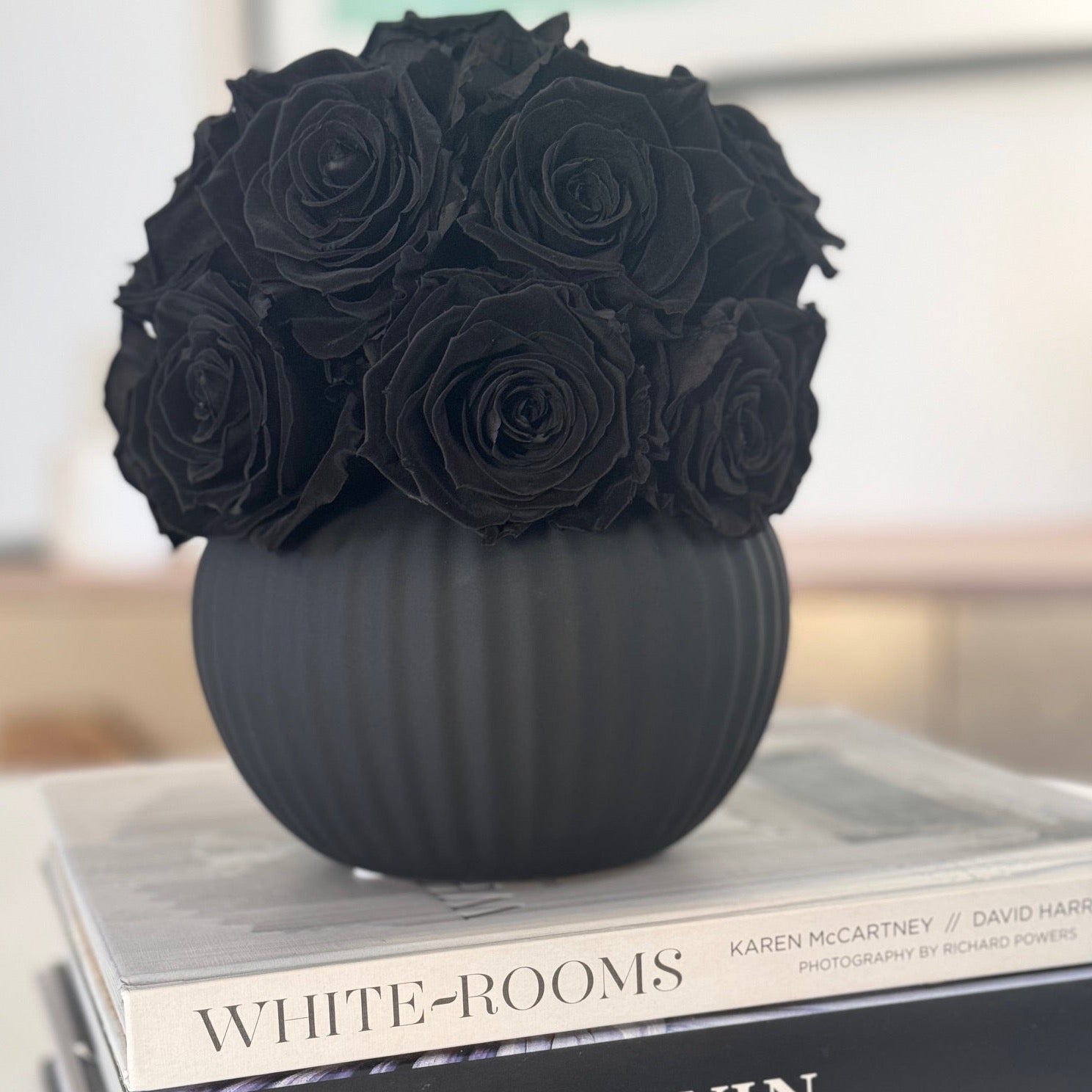 RIBBED POT: Black Everlasting Roses - Fleur Du Luxe