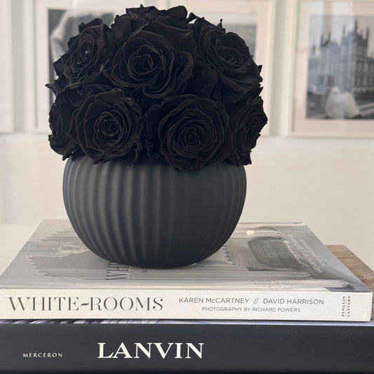 RIBBED POT: Black Everlasting Roses - Fleur Du Luxe
