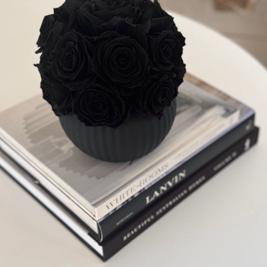 RIBBED POT: Black Everlasting Roses - Fleur Du Luxe