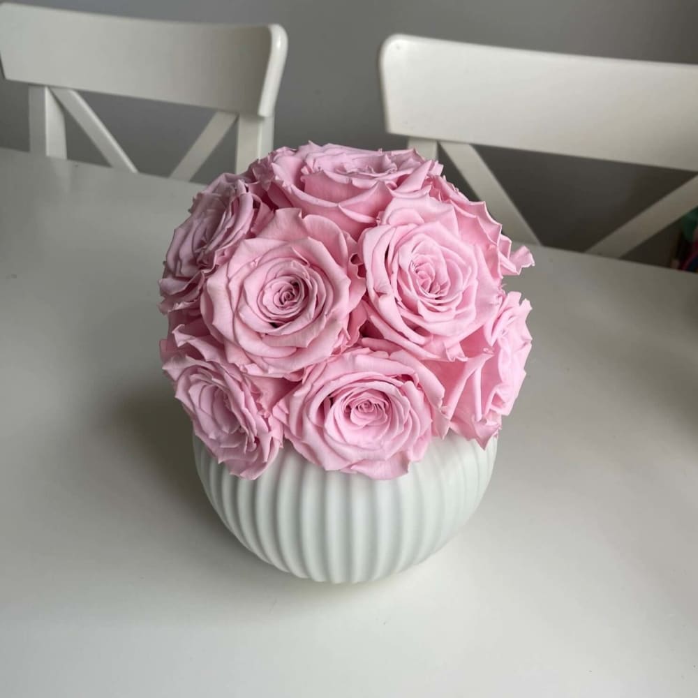 RIBBED POT: Pink Roses - Fleur Du Luxe