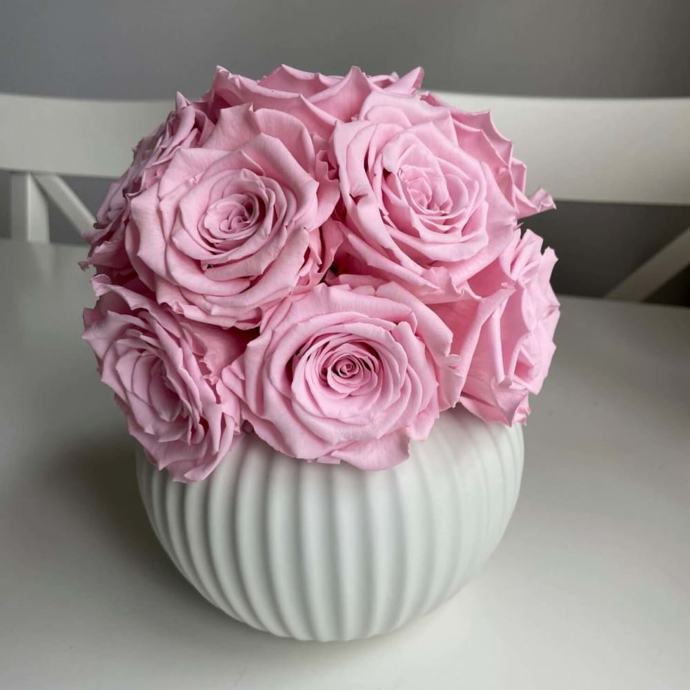 RIBBED POT: Pink Roses - Fleur Du Luxe