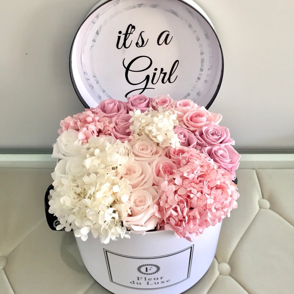 ROUND BOX : Mixed Hydrangea Baby Pink - Fleur Du Luxe