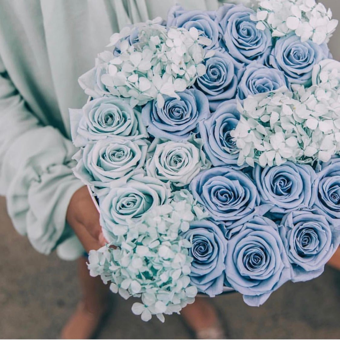 ROUND BOX : Mixed Hydrangea Baby Pink - Fleur Du Luxe