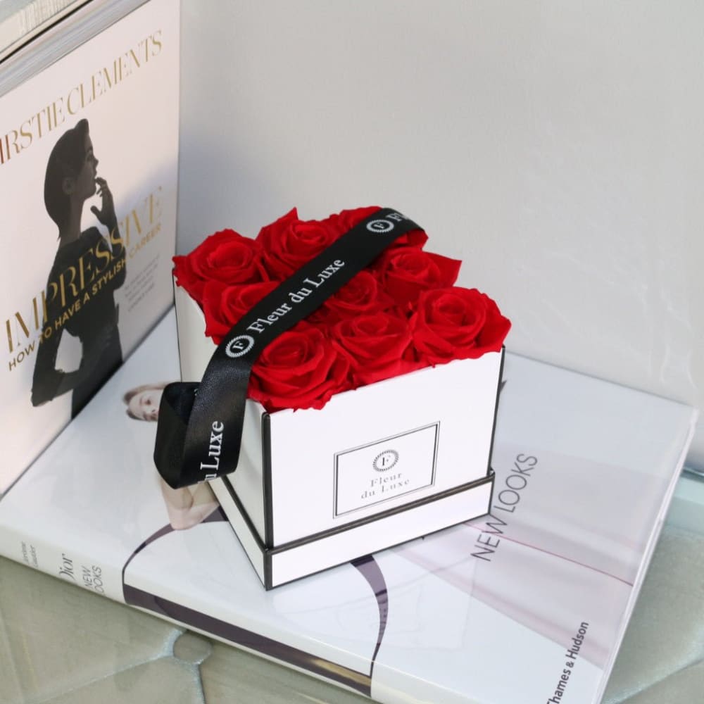 SQUARE BOX: Everlasting White Rose Collection - Cherry Red /