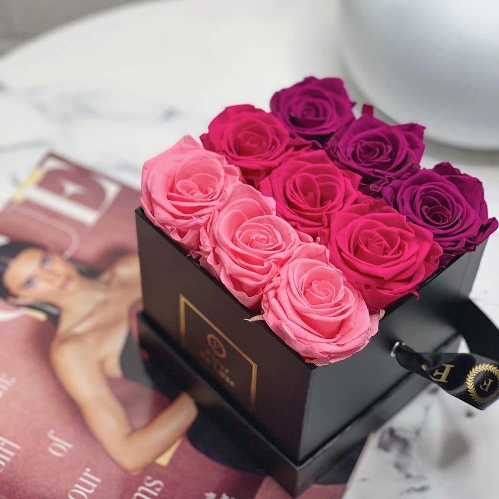 SQUARE BOX: Ombre Blue Hues - Pink Hues / Black - Flowers
