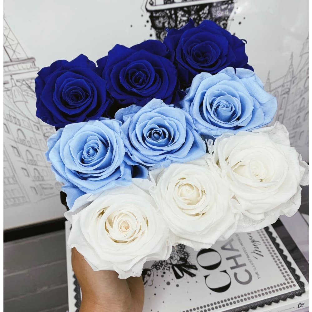 SQUARE BOX: Ombre Blue Hues - Blue Hues / White - Flowers