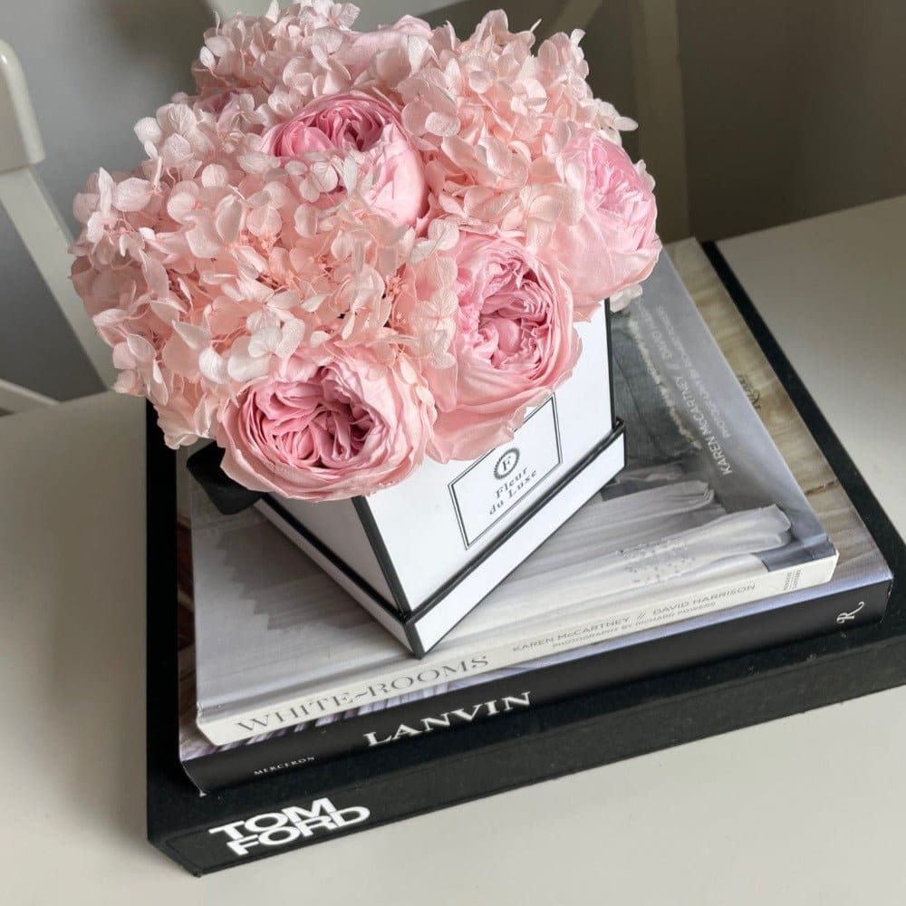 SQUARE BOX: Pink Peonies + Hydrangea - Flowers