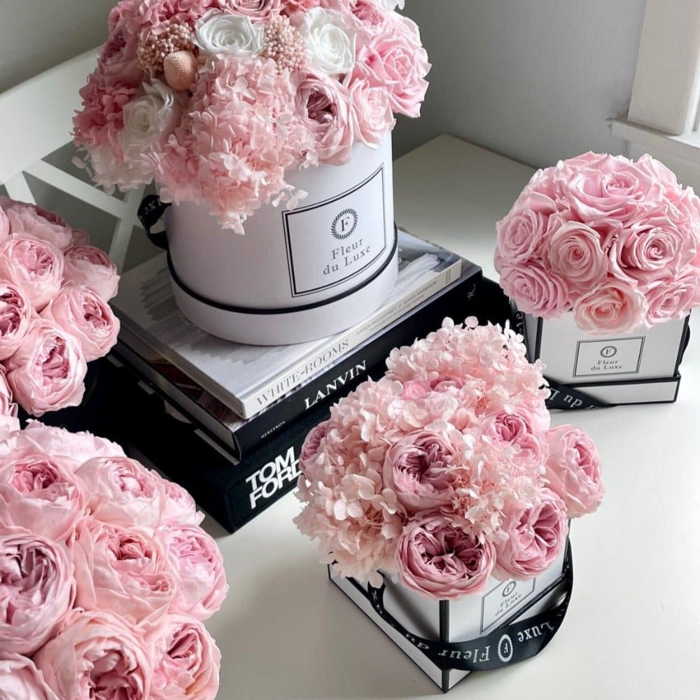 SQUARE BOX: Pink Peonies + Hydrangea - Flowers