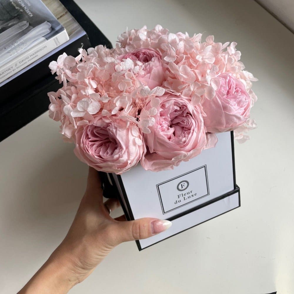 SQUARE BOX: Pink Peonies + Hydrangea - Flowers