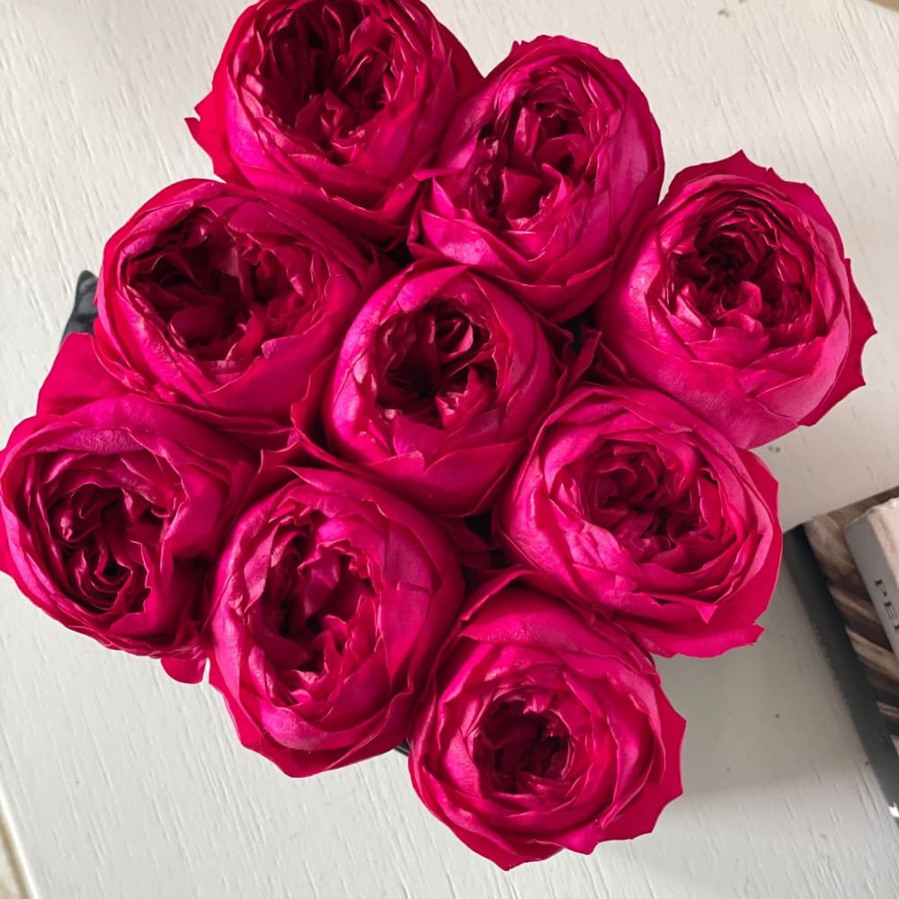 SQUARE BOX: Raspberry Pink Peonies - White - Flowers