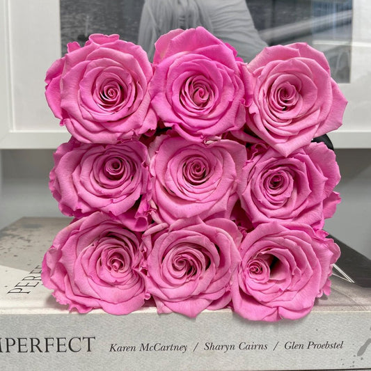 SQUARE BOX : Signature Everlasting New York Bi - Colour Pink Roses - Fleur Du Luxe