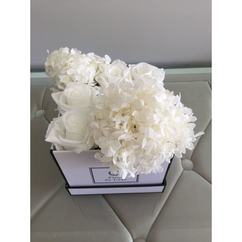 SQUARE BOX: White Hydrangea Mix - Flowers