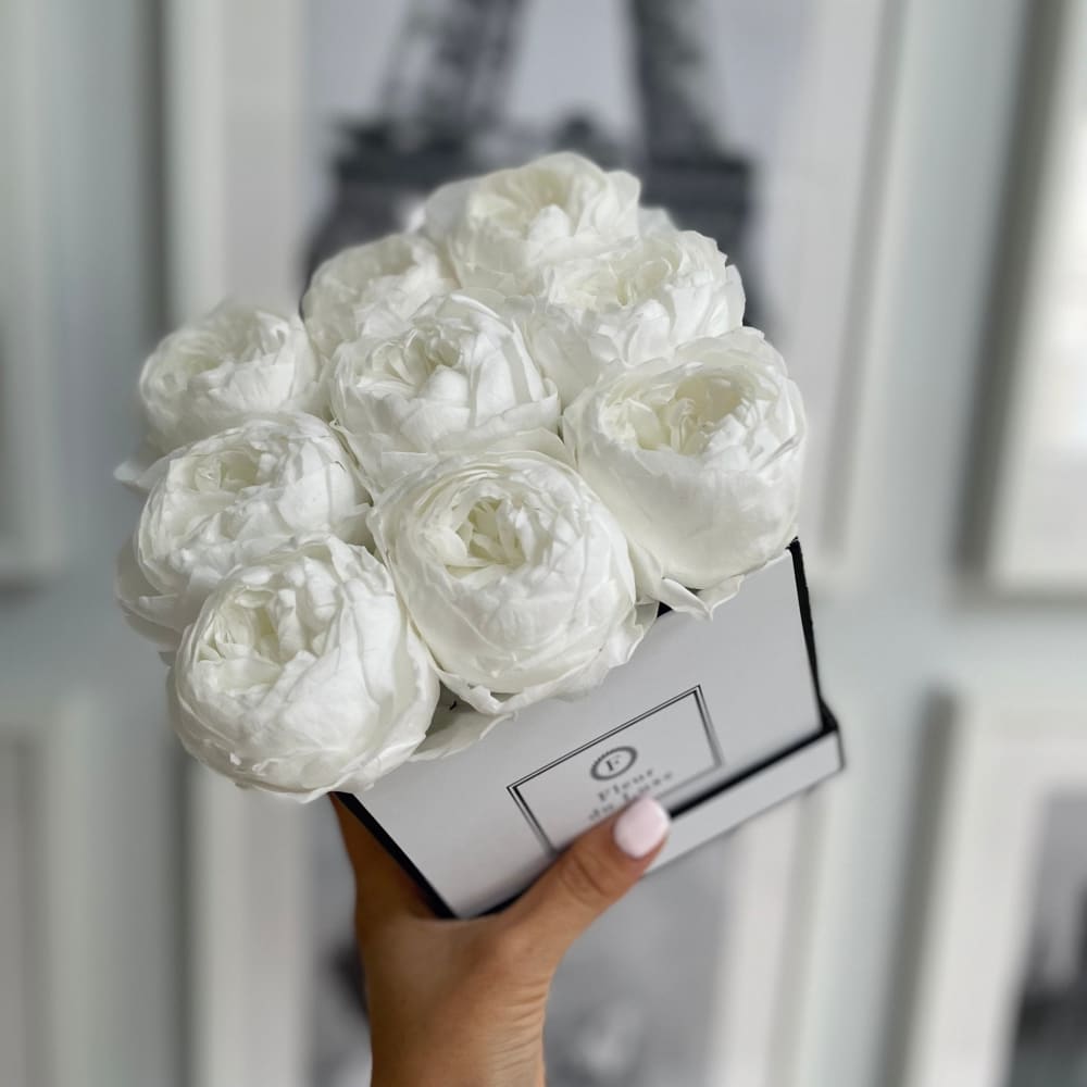 SQUARE BOX: White Peonies - Flowers