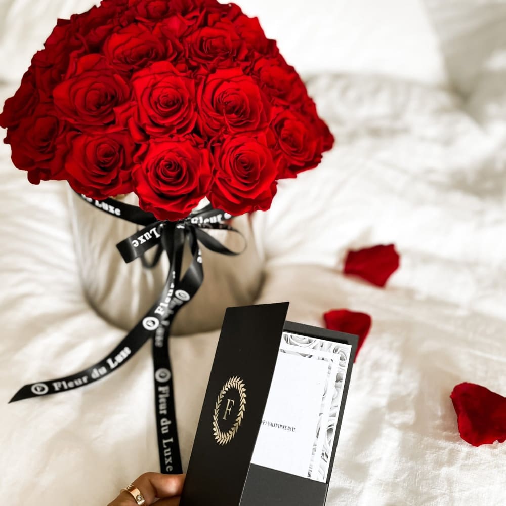 STAINLESS STEEL LARGE POT: Everlasting Red Roses - Fleur Du Luxe