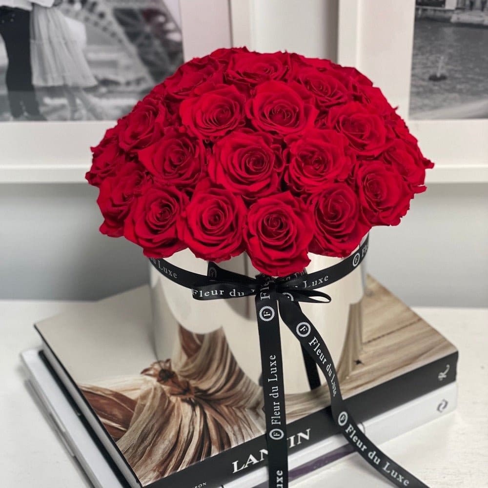 STAINLESS STEEL LARGE POT: Everlasting Red Roses - Fleur Du Luxe