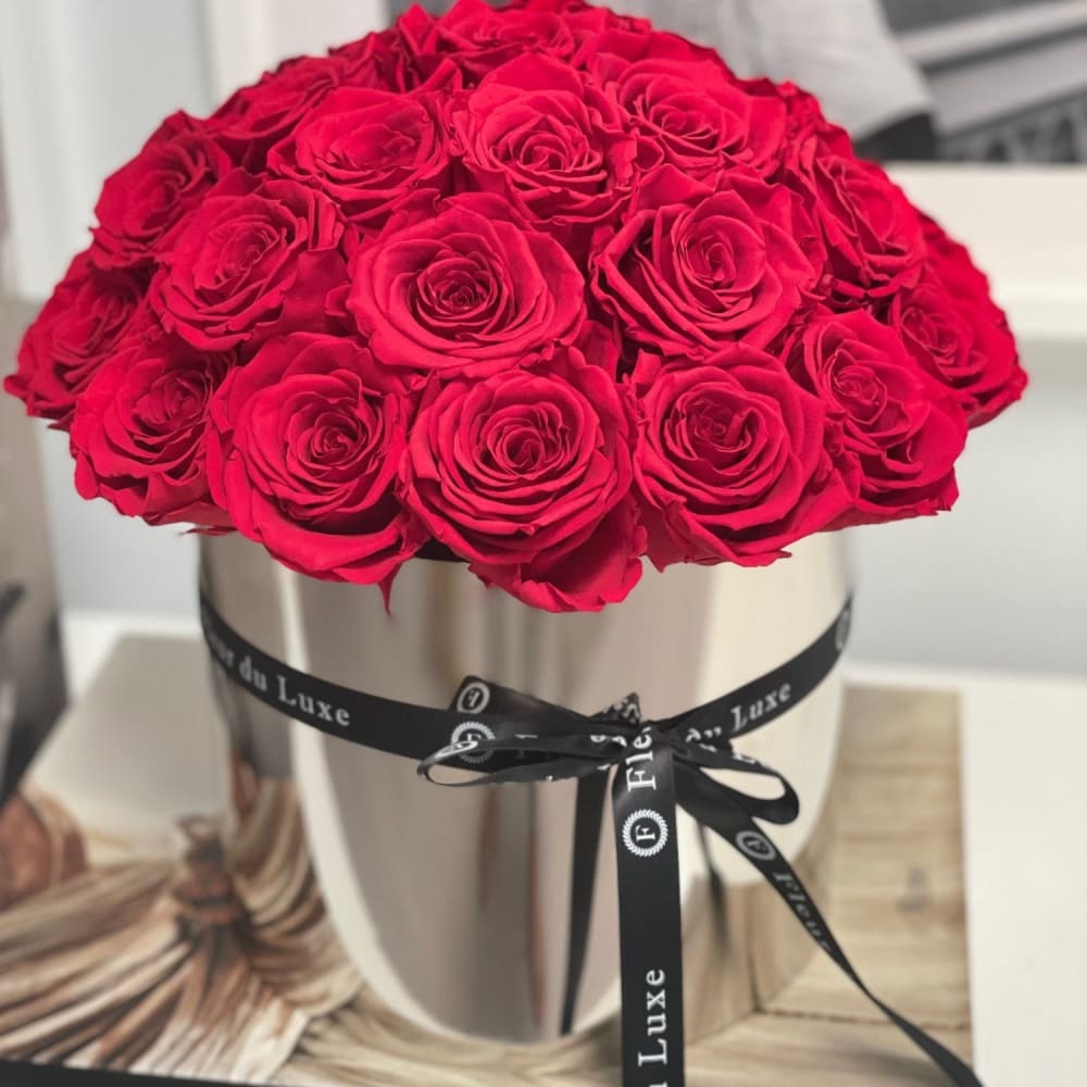 STAINLESS STEEL LARGE POT: Everlasting Red Roses - Fleur Du Luxe