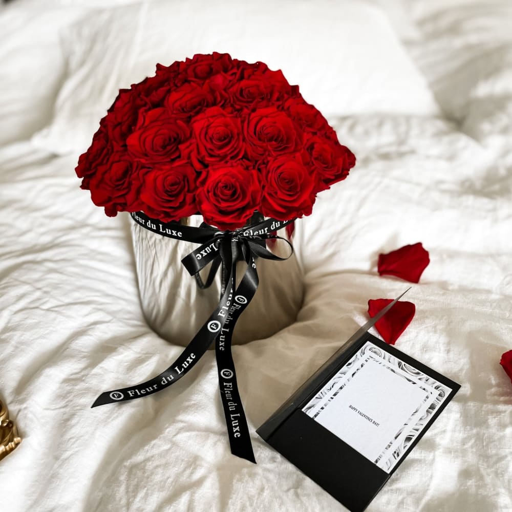 STAINLESS STEEL LARGE POT: Everlasting Red Roses - Fleur Du Luxe