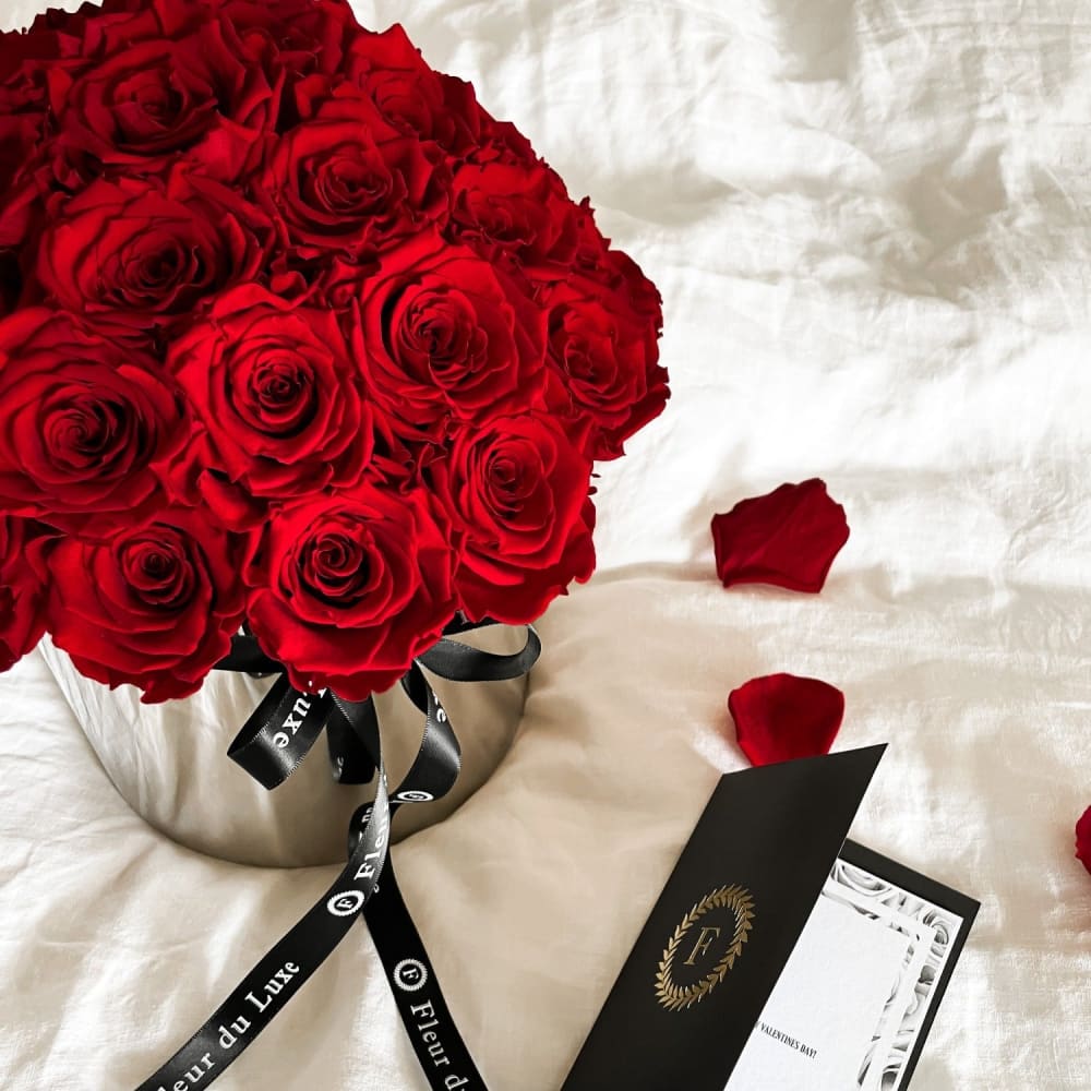 STAINLESS STEEL LARGE POT: Everlasting Red Roses - Fleur Du Luxe