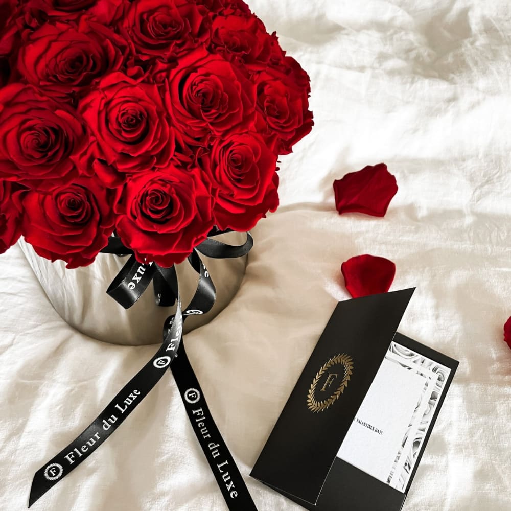 STAINLESS STEEL LARGE POT: Everlasting Red Roses - Fleur Du Luxe