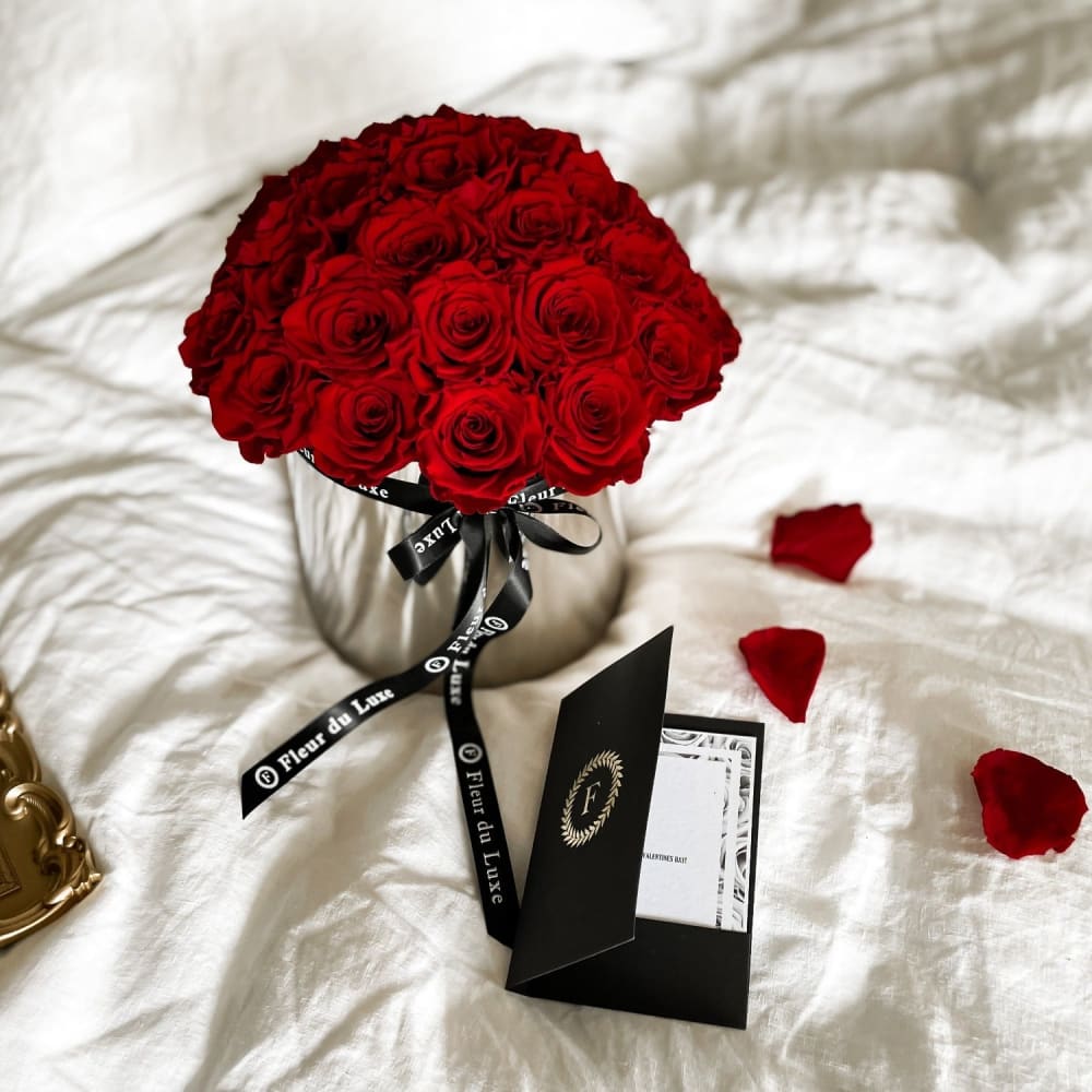 STAINLESS STEEL LARGE POT: Everlasting Red Roses - Fleur Du Luxe