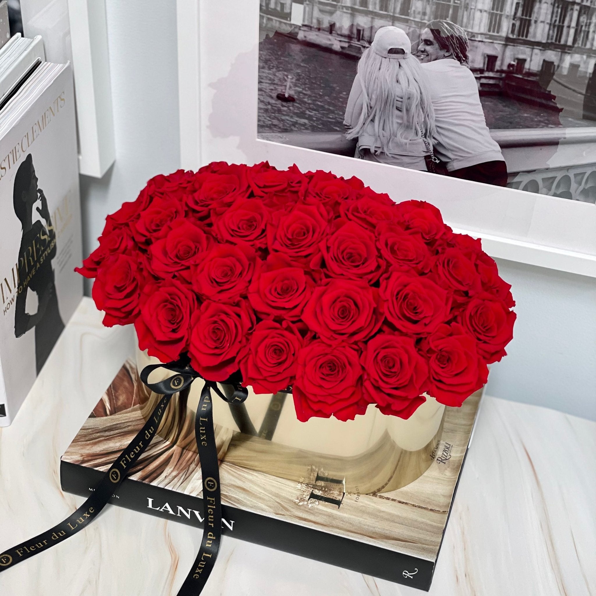 GOLD BOAT VESSEL: Everlasting Red Roses - Fleur Du Luxe