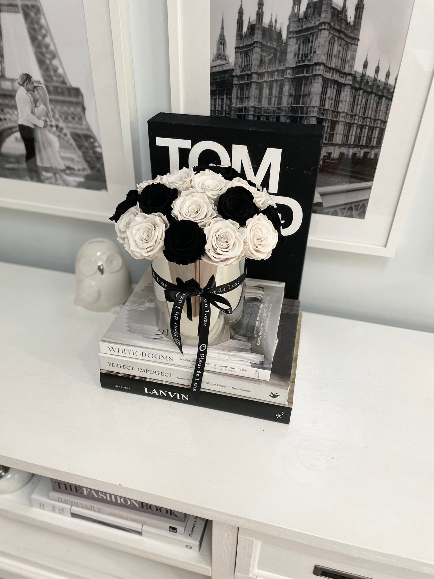 STAINLESS STEEL POT: Monochrome Roses - Fleur Du Luxe