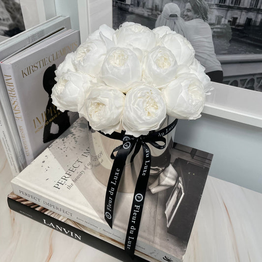 STAINLESS STEEL POT: White Peonies that last 3 years! - Fleur Du Luxe